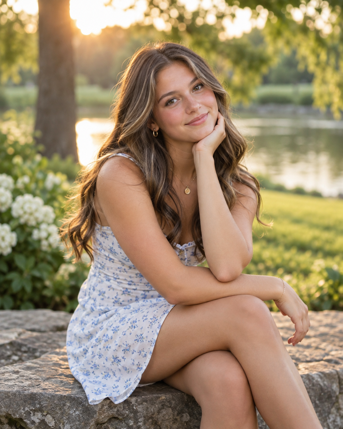 Senior portrait in a park at golden hour