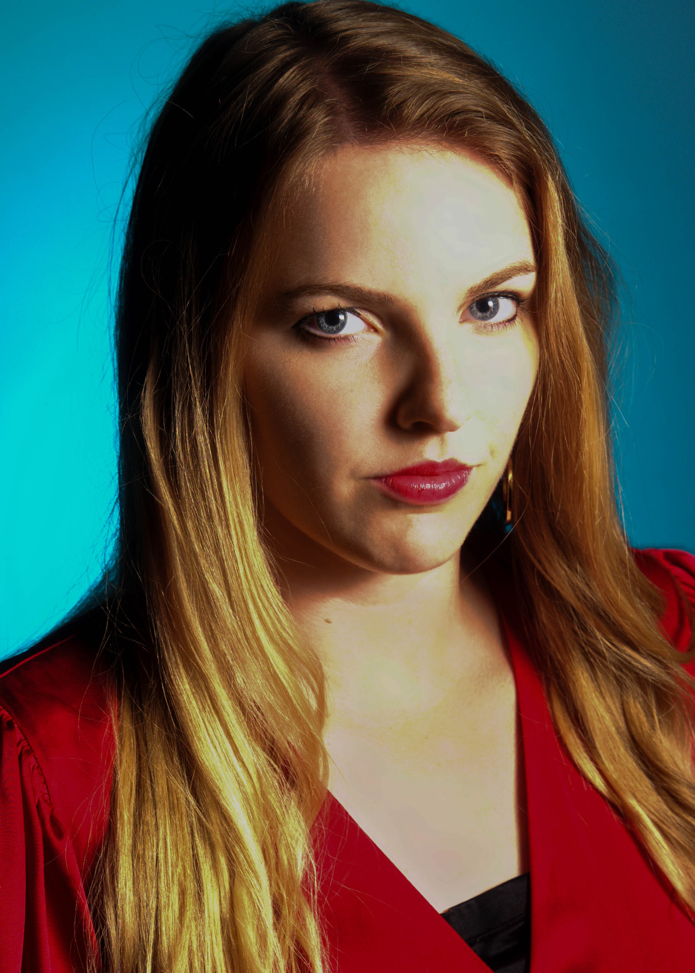 Aubrey K, Red on Teal